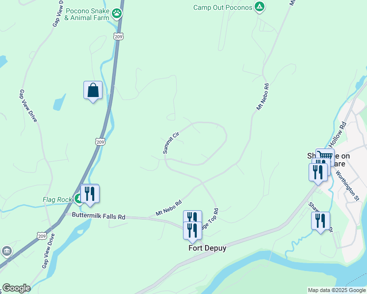 map of restaurants, bars, coffee shops, grocery stores, and more near 274 Summit Circle in East Stroudsburg