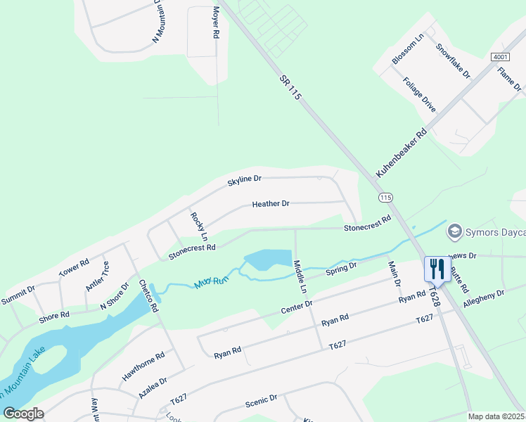 map of restaurants, bars, coffee shops, grocery stores, and more near 144 Heather Drive in Blakeslee