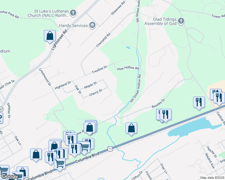 map of restaurants, bars, coffee shops, grocery stores, and more near 1246 Cherry St in Bloomsburg