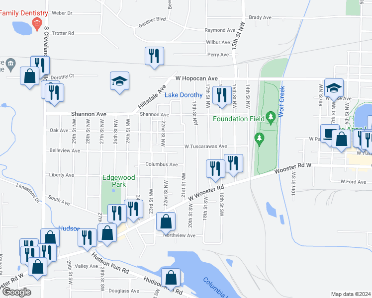 map of restaurants, bars, coffee shops, grocery stores, and more near 1010 West Tuscarawas Avenue in Barberton