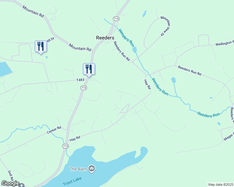 map of restaurants, bars, coffee shops, grocery stores, and more near 1539 Red Rock Road in Stroudsburg