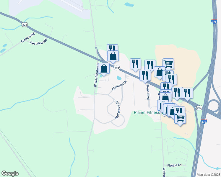 map of restaurants, bars, coffee shops, grocery stores, and more near 149 Clarksen Drive in New Castle