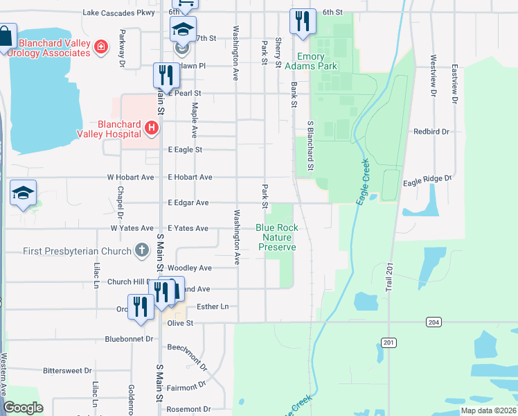 map of restaurants, bars, coffee shops, grocery stores, and more near 323 East Edgar Avenue in Findlay
