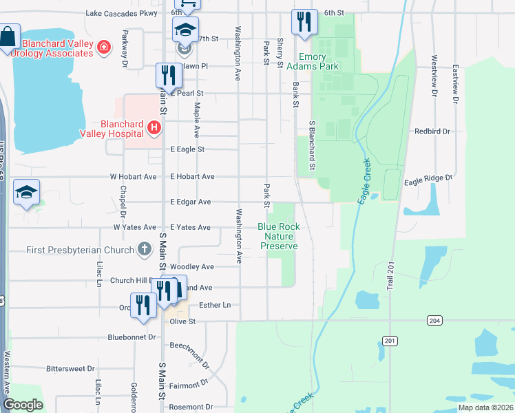 map of restaurants, bars, coffee shops, grocery stores, and more near 323 East Edgar Avenue in Findlay