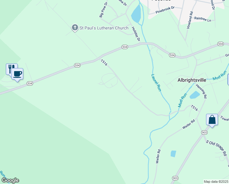 map of restaurants, bars, coffee shops, grocery stores, and more near 1193 North Old Stage Road in Albrightsville