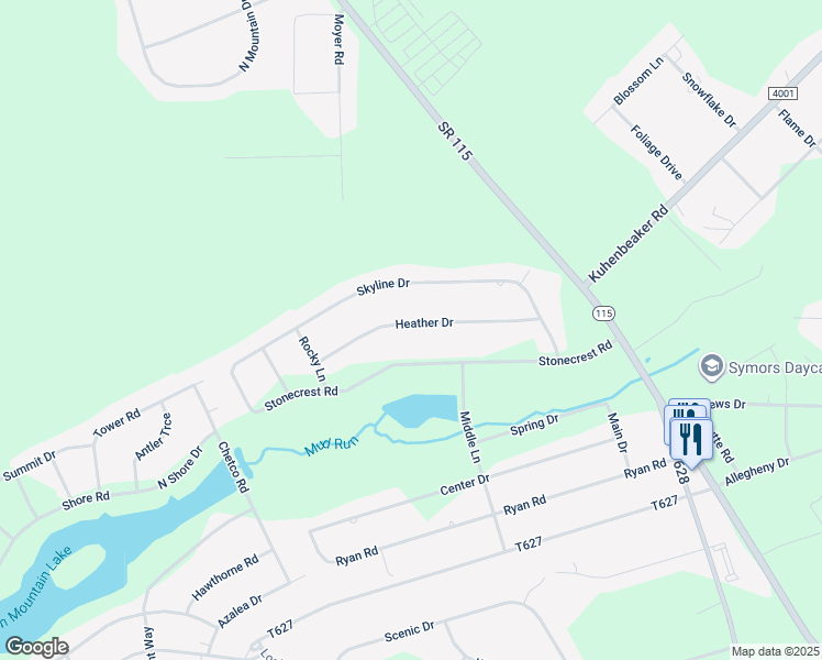 map of restaurants, bars, coffee shops, grocery stores, and more near 144 Heather Drive in Blakeslee