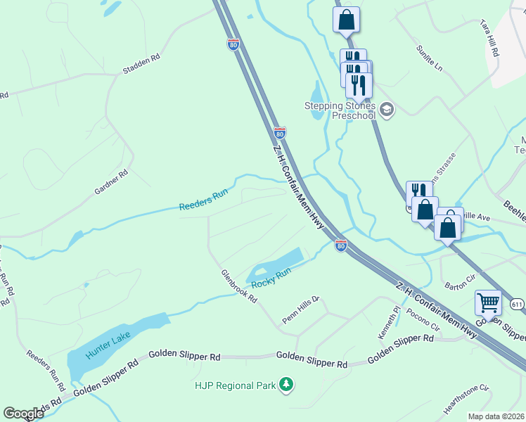 map of restaurants, bars, coffee shops, grocery stores, and more near 172 High Point Drive in Monroe County
