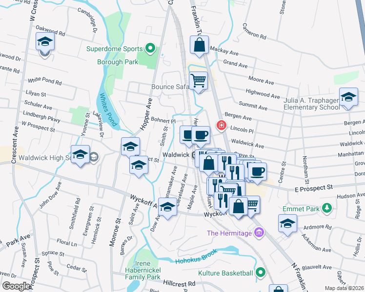 map of restaurants, bars, coffee shops, grocery stores, and more near in Allendale