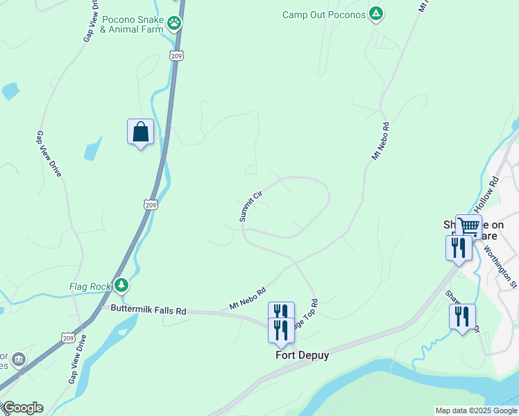 map of restaurants, bars, coffee shops, grocery stores, and more near 279 Summit Circle in East Stroudsburg