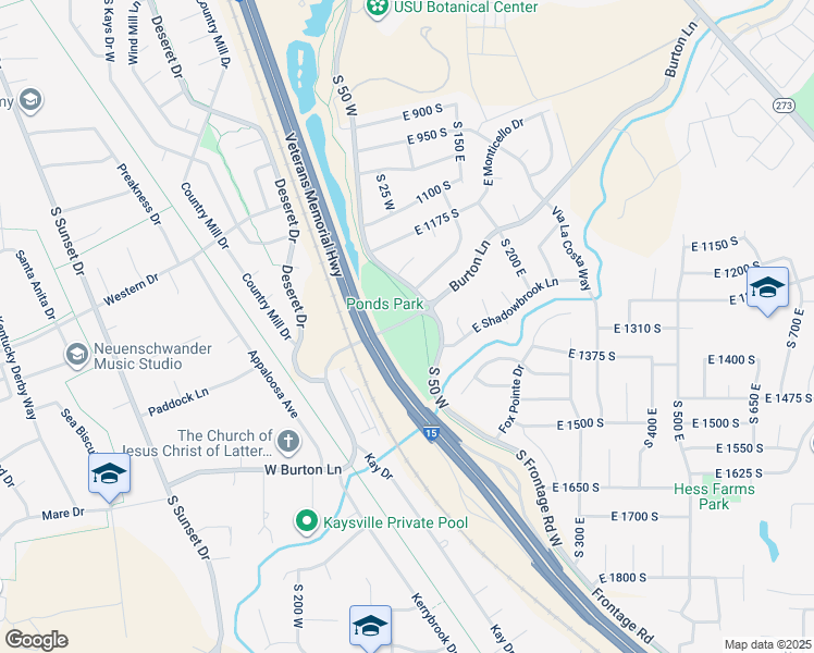 map of restaurants, bars, coffee shops, grocery stores, and more near 50 East Burton Lane in Kaysville