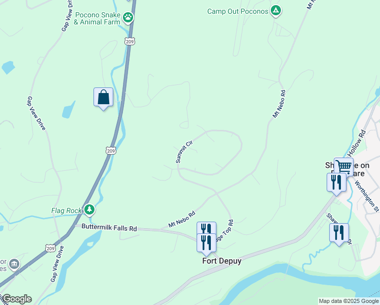 map of restaurants, bars, coffee shops, grocery stores, and more near 279 Summit Circle in East Stroudsburg