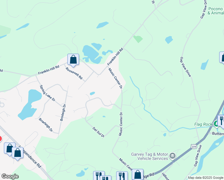 map of restaurants, bars, coffee shops, grocery stores, and more near 2119 Melody Lane in East Stroudsburg