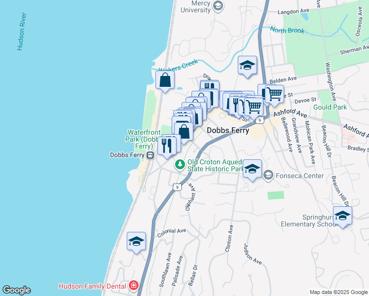 map of restaurants, bars, coffee shops, grocery stores, and more near 50 Main Street in Dobbs Ferry