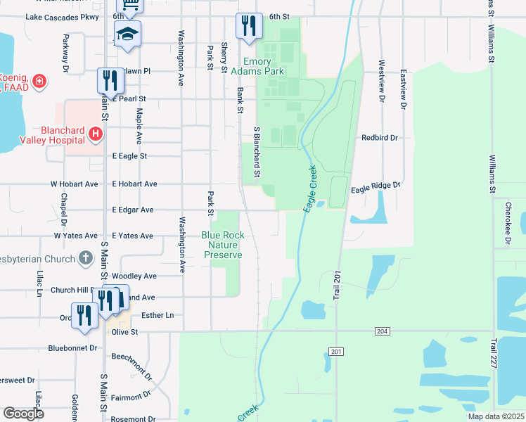 map of restaurants, bars, coffee shops, grocery stores, and more near 615 East Edgar Avenue in Findlay