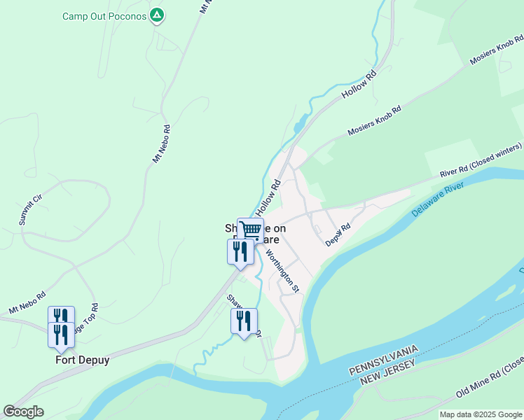 map of restaurants, bars, coffee shops, grocery stores, and more near 330 Hollow Road in East Stroudsburg