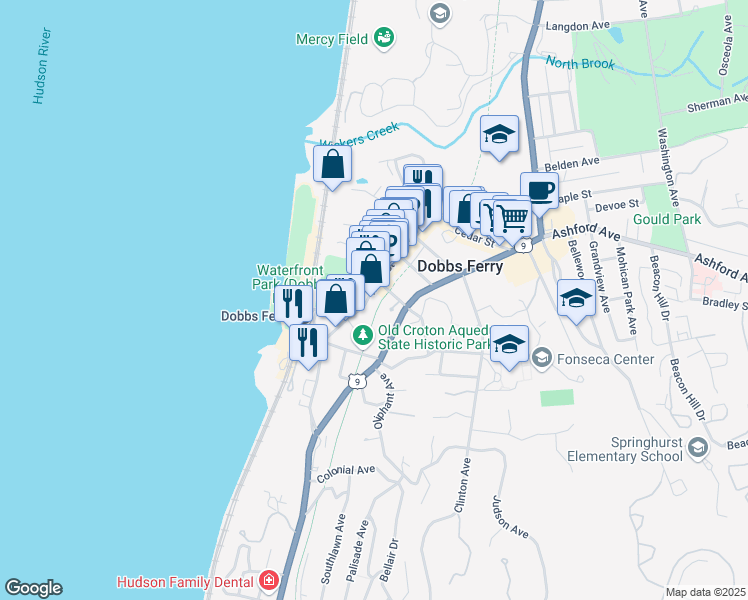 map of restaurants, bars, coffee shops, grocery stores, and more near 60 Main Street in Dobbs Ferry