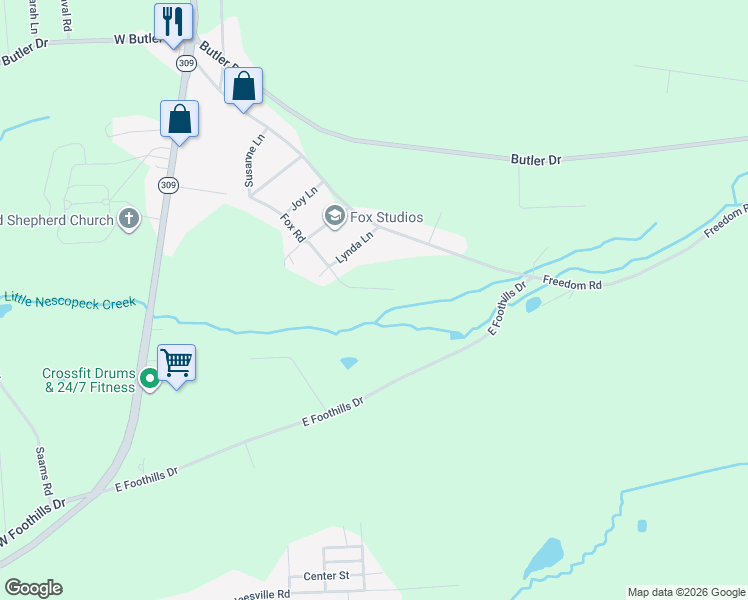 map of restaurants, bars, coffee shops, grocery stores, and more near 77 Fox Rd in Luzerne