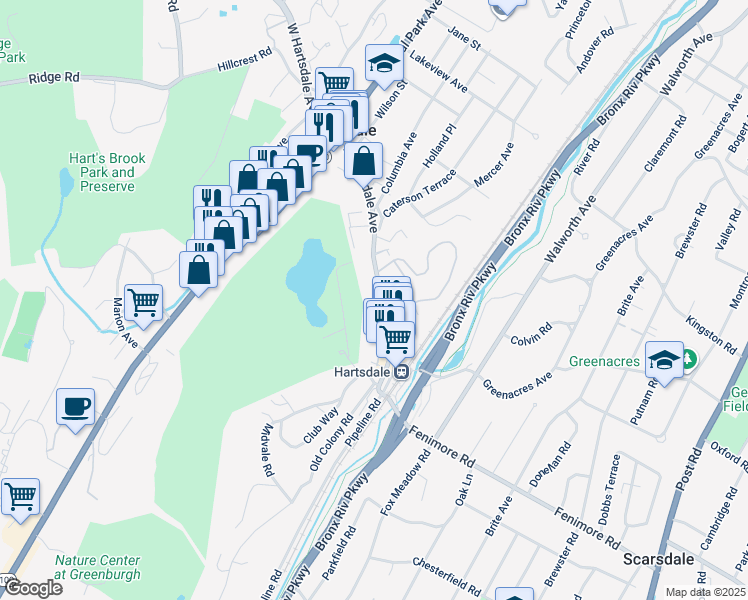 map of restaurants, bars, coffee shops, grocery stores, and more near 170 East Hartsdale Avenue in Hartsdale