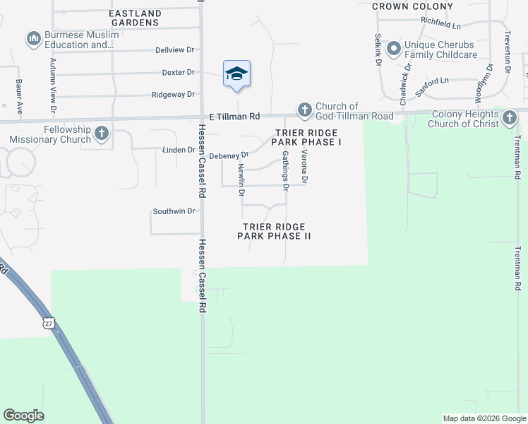 map of restaurants, bars, coffee shops, grocery stores, and more near 7919 Dorsett Drive in Fort Wayne