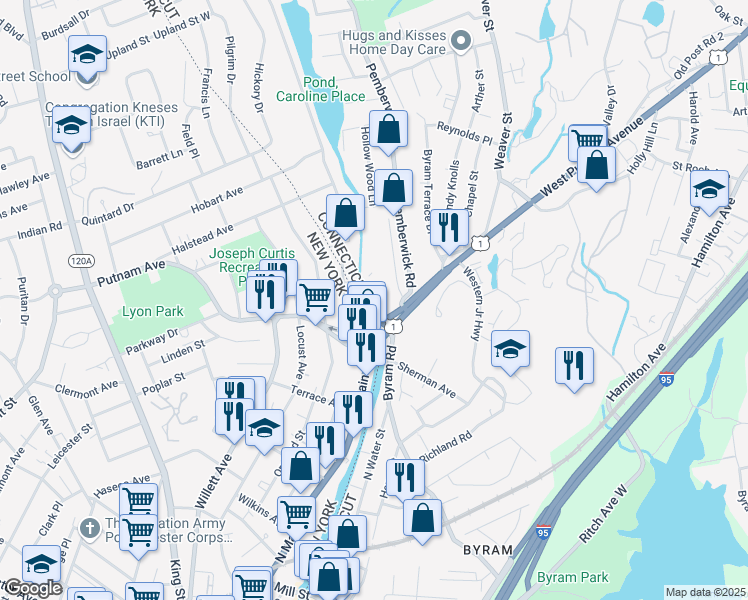 map of restaurants, bars, coffee shops, grocery stores, and more near 11 Riverdale Avenue in Port Chester