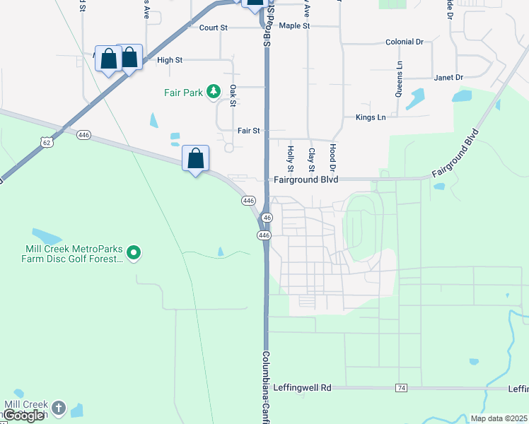 map of restaurants, bars, coffee shops, grocery stores, and more near Columbiana-Canfield Road in Canfield