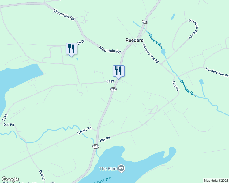 map of restaurants, bars, coffee shops, grocery stores, and more near 2082 Route 715 in Stroudsburg