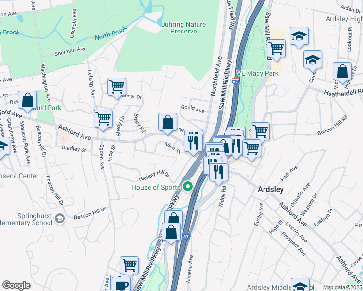 map of restaurants, bars, coffee shops, grocery stores, and more near 364 Ashford Avenue in Dobbs Ferry