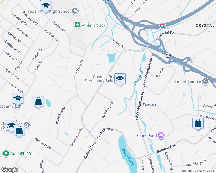 map of restaurants, bars, coffee shops, grocery stores, and more near 721 Wooded Trail in Franklin Lakes