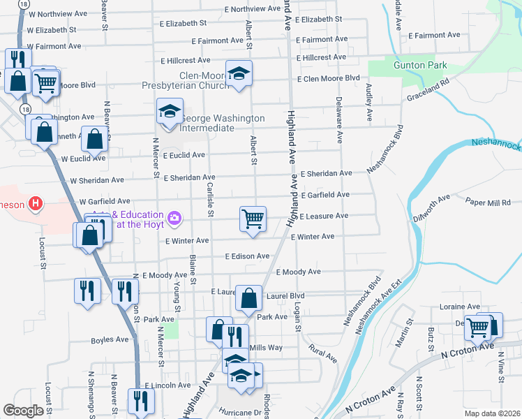 map of restaurants, bars, coffee shops, grocery stores, and more near 238 East Leasure Avenue in New Castle