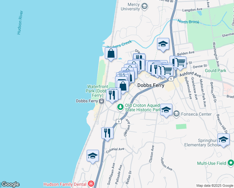 map of restaurants, bars, coffee shops, grocery stores, and more near 42 Palisade Street in Dobbs Ferry
