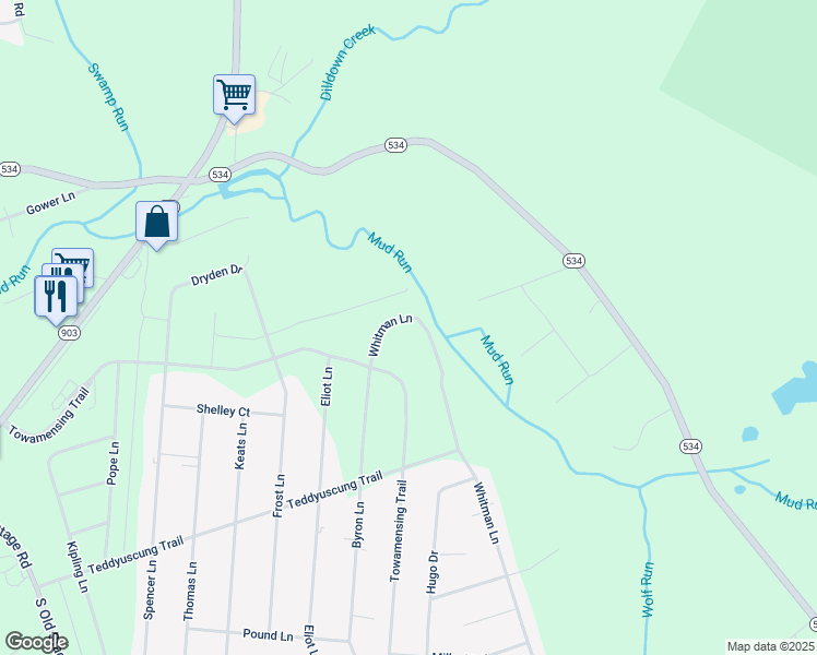 map of restaurants, bars, coffee shops, grocery stores, and more near 217 Whitman Lane in Albrightsville