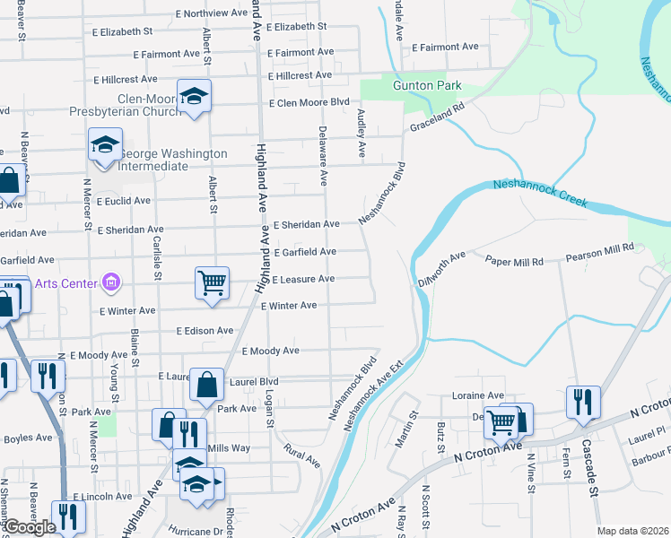 map of restaurants, bars, coffee shops, grocery stores, and more near 508 East Leasure Avenue in New Castle