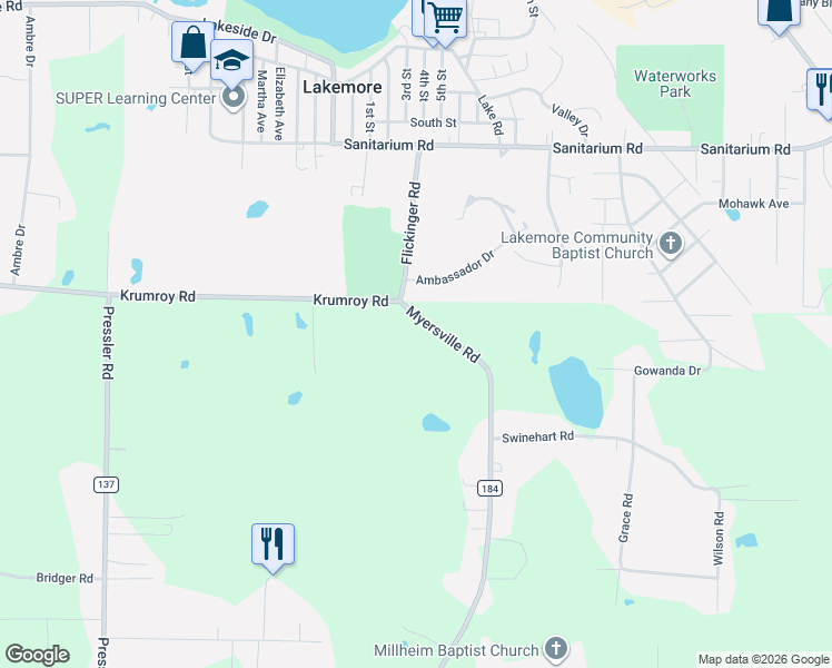 map of restaurants, bars, coffee shops, grocery stores, and more near 1714 Myersville Road in Akron