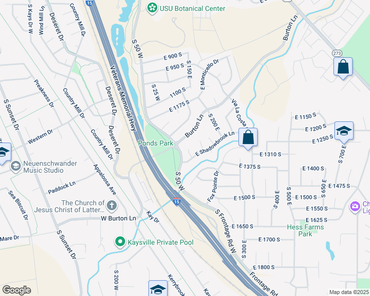 map of restaurants, bars, coffee shops, grocery stores, and more near 1310 South 125 East in Kaysville