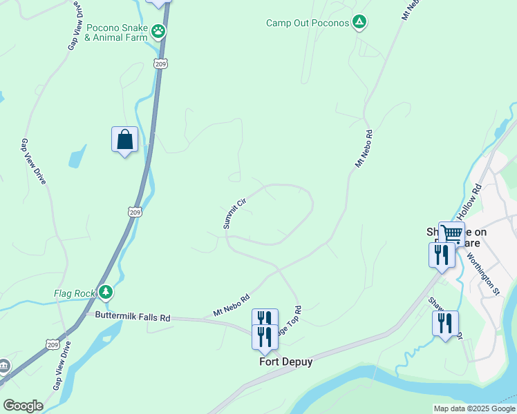 map of restaurants, bars, coffee shops, grocery stores, and more near 265 Summit Circle in East Stroudsburg