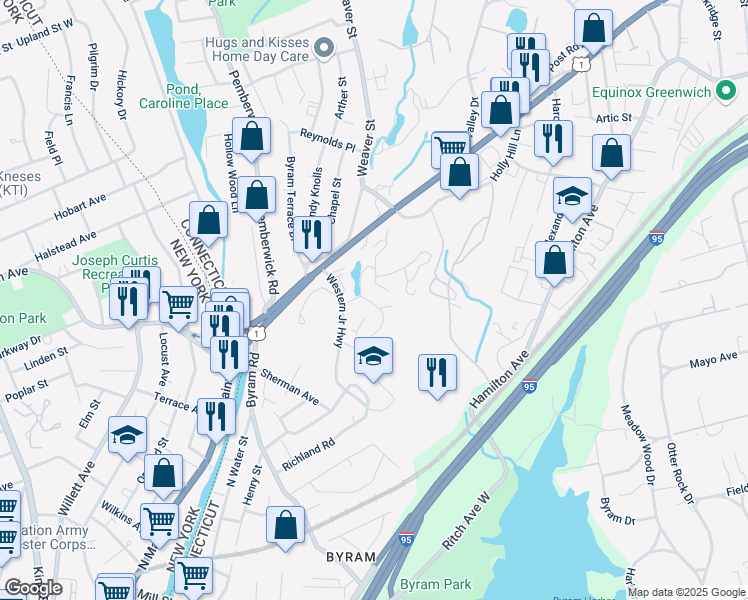 map of restaurants, bars, coffee shops, grocery stores, and more near 9 Putnam Green in Greenwich