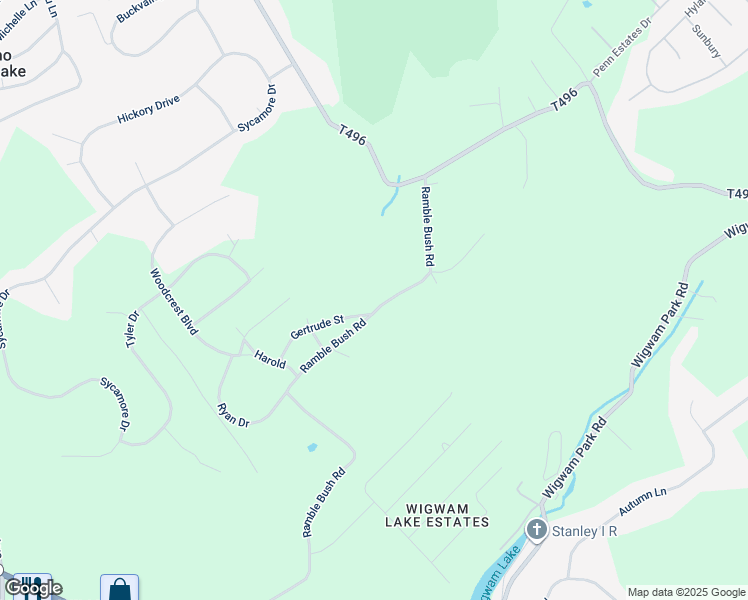 map of restaurants, bars, coffee shops, grocery stores, and more near 305 Ramble Bush Road in Stroudsburg