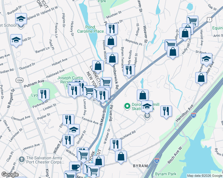 map of restaurants, bars, coffee shops, grocery stores, and more near 10 Pemberwick Road in Greenwich