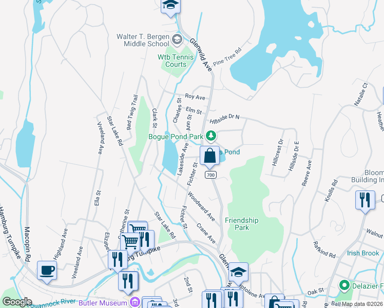 map of restaurants, bars, coffee shops, grocery stores, and more near 22 Ann Street in Bloomingdale