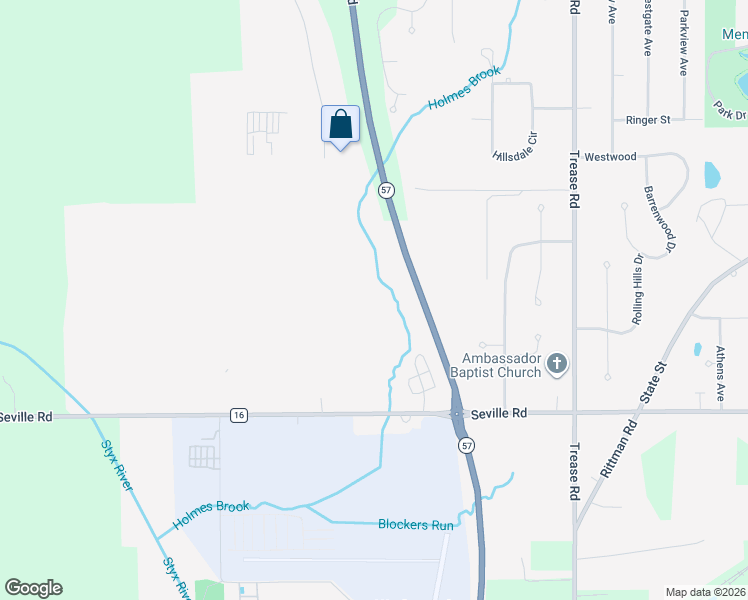 map of restaurants, bars, coffee shops, grocery stores, and more near 860 Seville Road in Wadsworth