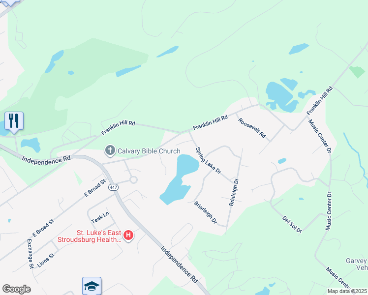 map of restaurants, bars, coffee shops, grocery stores, and more near 3 Redwood Lane in East Stroudsburg
