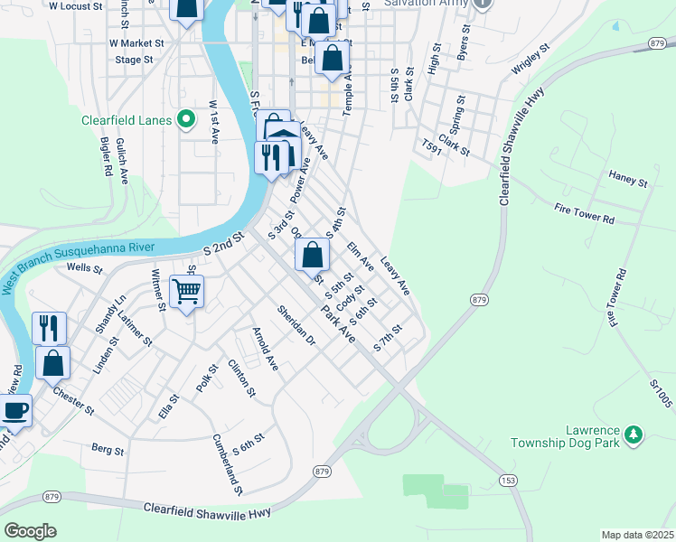 map of restaurants, bars, coffee shops, grocery stores, and more near 426 Ogden Avenue in Clearfield