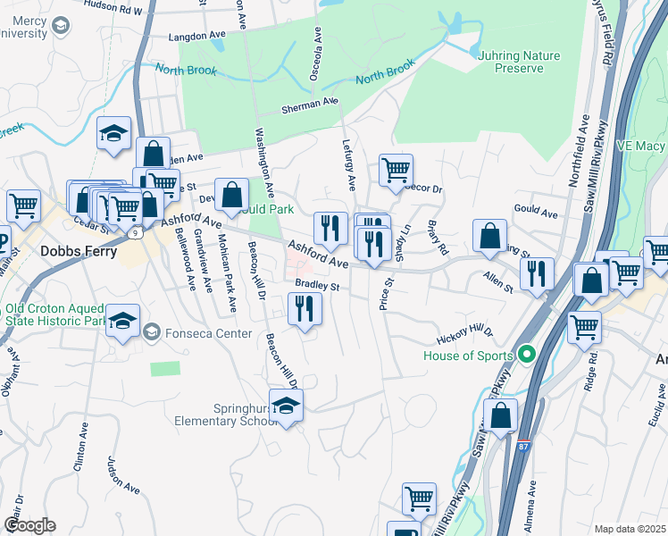 map of restaurants, bars, coffee shops, grocery stores, and more near 72 Virginia Avenue in Dobbs Ferry