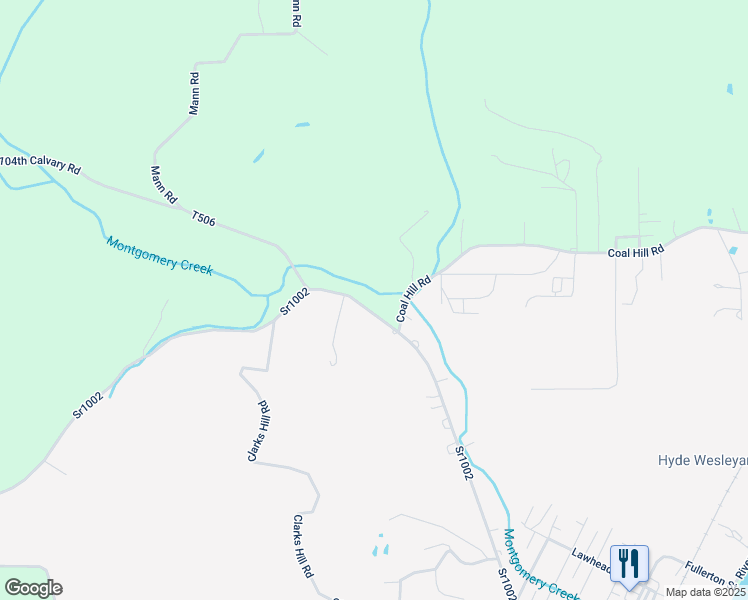 map of restaurants, bars, coffee shops, grocery stores, and more near Montgomery Run Road in Clearfield