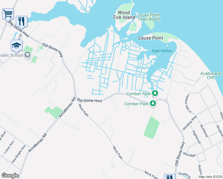 map of restaurants, bars, coffee shops, grocery stores, and more near 211 County Road 45 in East Hampton