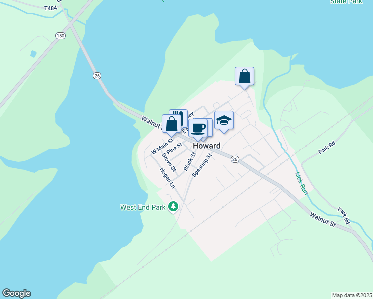 map of restaurants, bars, coffee shops, grocery stores, and more near 800 Maple Street in Howard