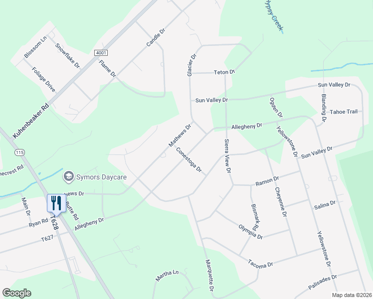 map of restaurants, bars, coffee shops, grocery stores, and more near 1460 Allegheny Dr in Blakeslee