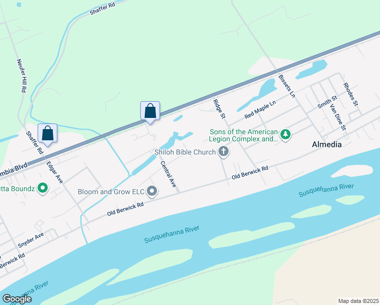 map of restaurants, bars, coffee shops, grocery stores, and more near 3312 3rd St in Bloomsburg