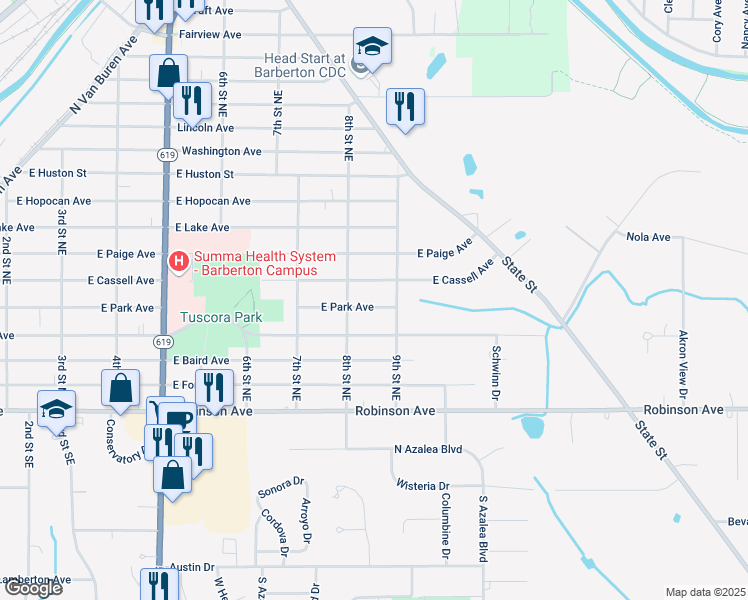 map of restaurants, bars, coffee shops, grocery stores, and more near 696 East Cassell Avenue in Barberton