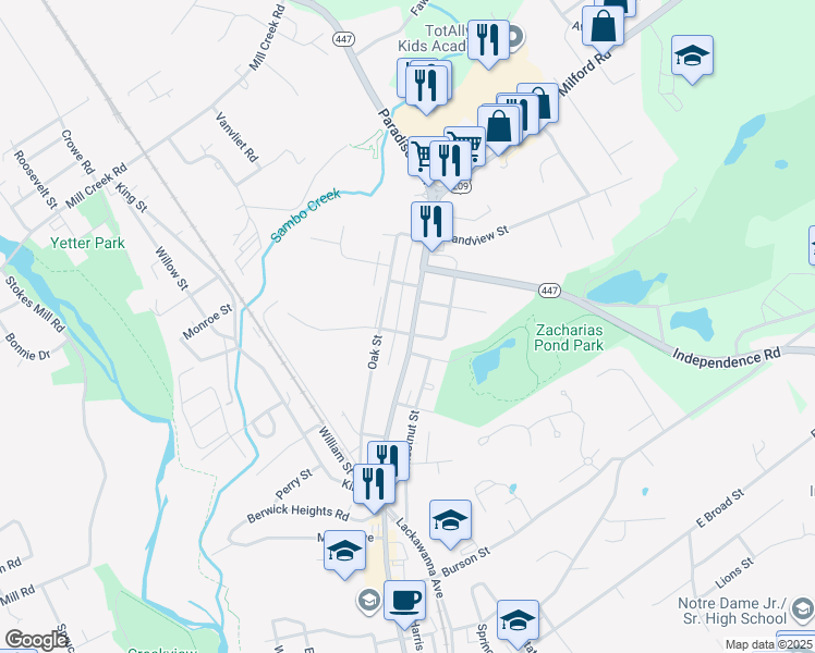 map of restaurants, bars, coffee shops, grocery stores, and more near 580 U.S. 209 Business in East Stroudsburg